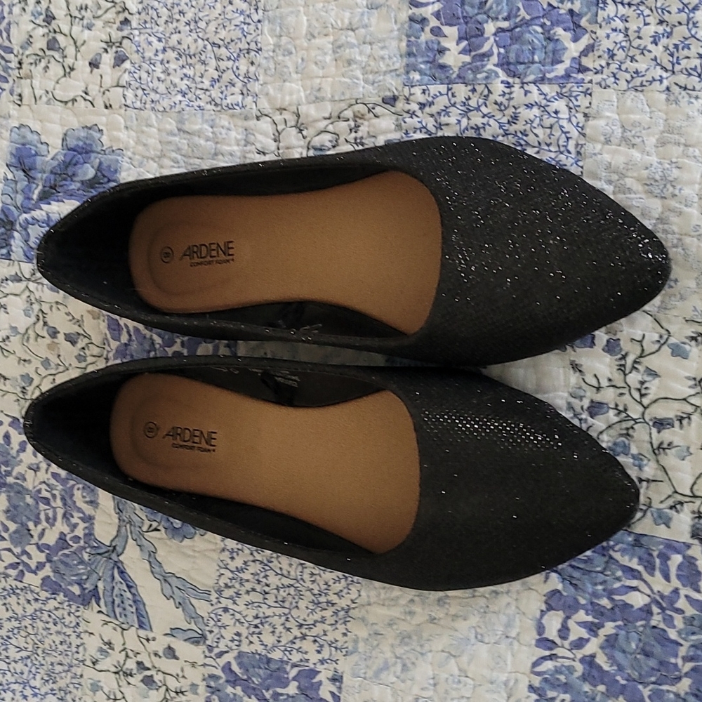 EUC Ardene Comfort Foam+ Black Sparkle Flats Size 8 - Picture 5 of 6